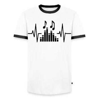 Music Heartbeat, Line Art Design für Musiker - Männer Kontrast-T-Shirt - Weiß/Schwarz - Vorne - AI Model Female 172 light (172cm) & AI Model Male 178 dark (178cm)