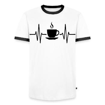 Battement de cœur de café, conception artistique au trait minimal - T-shirt contrasté Homme - blanc/noir - Devant - AI Model Female 172 light (172cm) & AI Model Male 178 dark (178cm)