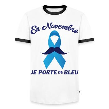 Prostate Cancer Awareness Month - Men's Ringer Shirt - white/black - Front - AI Model Female 172 light (172cm) & AI Model Male 178 dark (178cm)