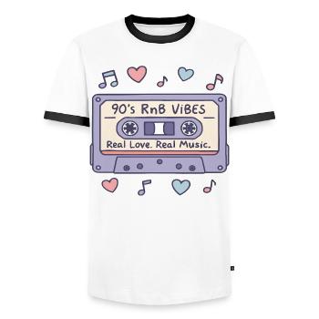 90s RnB Vibes Cassette – Retro Music Nostalgia - Men's Ringer Shirt - white/black - Front - AI Model Female 172 light (172cm) & AI Model Male 178 dark (178cm)