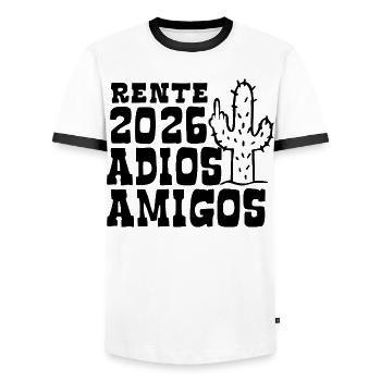 Adios Amigos Rente 2026 - Ruhestand - Pension - Männer Kontrast-T-Shirt - Weiß/Schwarz - Vorne - AI Model Female 172 light (172cm) & AI Model Male 178 dark (178cm)