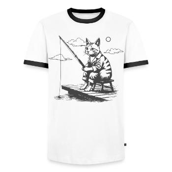 Nächtlicher Katzenangler - Männer Kontrast-T-Shirt - Weiß/Schwarz - Vorne - AI Model Female 172 light (172cm) & AI Model Male 178 dark (178cm)