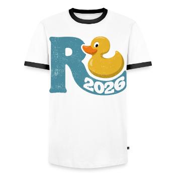 Gummy Duck Pension 2026 - Retraite - Pension - T-shirt contrasté Homme - blanc/noir - Devant - AI Model Female 172 light (172cm) & AI Model Male 178 dark (178cm)