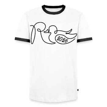 Pension une ligne - 2026 Enfin terminé - T-shirt contrasté Homme - blanc/noir - Devant - AI Model Female 172 light (172cm) & AI Model Male 178 dark (178cm)