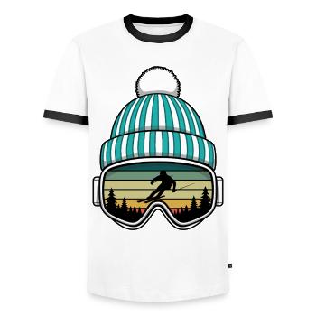 Retro Apres Ski Party Crew Snow Skiing Ski - Men's Ringer Shirt - white/black - Front - AI Model Female 172 light (172cm) & AI Model Male 178 dark (178cm)