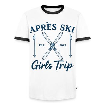 Girls Ski Vacation 2027 Après Ski Girls Trip - Men's Ringer Shirt - white/black - Front - AI Model Female 172 light (172cm) & AI Model Male 178 dark (178cm)