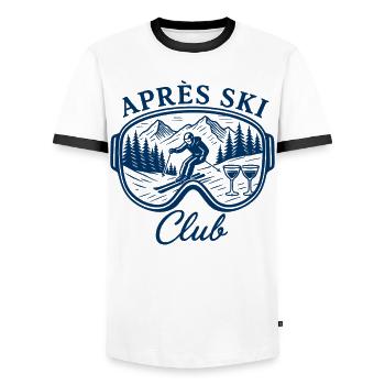 Après Ski Club Skiing Winter Party Holiday - Men's Ringer Shirt - white/black - Front - AI Model Female 172 light (172cm) & AI Model Male 178 dark (178cm)