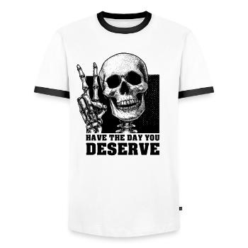 Skeleton Peace Sign Shirt - Men's Ringer Shirt - white/black - Front - AI Model Female 172 light (172cm) & AI Model Male 178 dark (178cm)