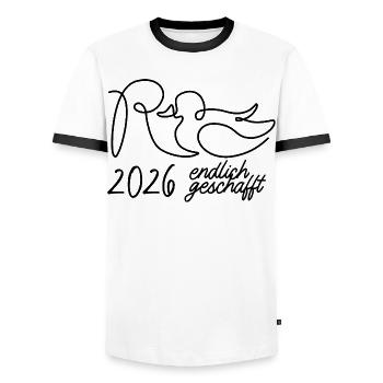 Rente eine Linie - 2026 Endlich geschafft - Männer Kontrast-T-Shirt - Weiß/Schwarz - Vorne - AI Model Female 172 light (172cm) & AI Model Male 178 dark (178cm)