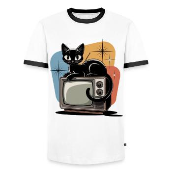 Atomic age Retro Katze Vintage Fernseher 50er 60er - Männer Kontrast-T-Shirt - Weiß/Schwarz - Vorne - AI Model Female 172 light (172cm) & AI Model Male 178 dark (178cm)