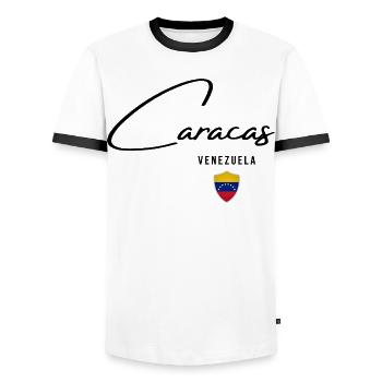 Caracas Venezuela, elegant design of Caracas - Men's Ringer Shirt - white/black - Front - AI Model Female 172 light (172cm) & AI Model Male 178 dark (178cm)