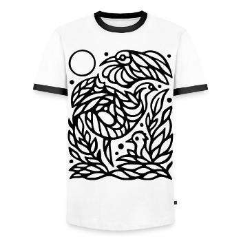 Minimalist Flying Birds Freedom Line Art Design - Men's Ringer Shirt - white/black - Front - AI Model Female 172 light (172cm) & AI Model Male 178 dark (178cm)