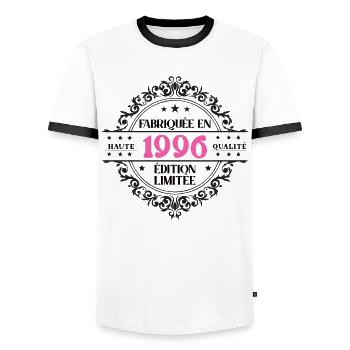 Fabriquée en 1996 Anniversaire Fille Femme Cadeau - T-shirt contrasté Homme - blanc/noir - Devant - AI Model Female 172 light (172cm) & AI Model Male 178 dark (178cm)