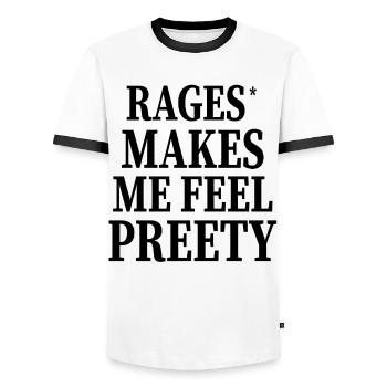 Rage Make Me Feel – Drôle Cool Audacieux Vibe - T-shirt contrasté Homme - blanc/noir - Devant - AI Model Female 172 light (172cm) & AI Model Male 178 dark (178cm)