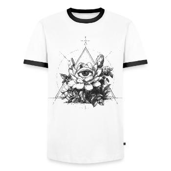 Eye in Triangle Flower Sign - Men's Ringer Shirt - white/black - Front - AI Model Female 172 light (172cm) & AI Model Male 178 dark (178cm)
