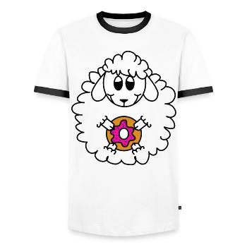 Merino sheep with donut - Men's Ringer Shirt - white/black - Front - AI Model Female 172 light (172cm) & AI Model Male 178 dark (178cm)