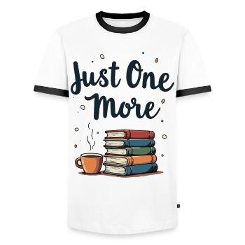 Just One More Reading Books Coffee - Men's Ringer Shirt - white/black - Front - AI Model Female 172 light (172cm) & AI Model Male 178 dark (178cm)