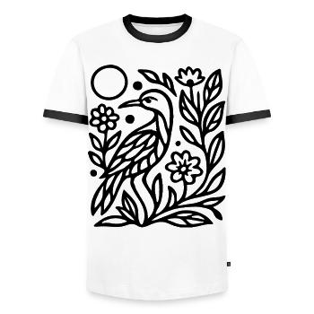 Mystic Owl Silhouette with Nature Lines Artwork - Men's Ringer Shirt - white/black - Front - AI Model Female 172 light (172cm) & AI Model Male 178 dark (178cm)