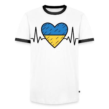 Ukraine Heartbeat Line Flag Love Travel Design - Men's Ringer Shirt - white/black - Front - AI Model Female 172 light (172cm) & AI Model Male 178 dark (178cm)