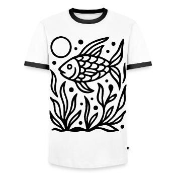 Minimal Line Art Fisch Ozean Natur Design - Männer Kontrast-T-Shirt - Weiß/Schwarz - Vorne - AI Model Female 172 light (172cm) & AI Model Male 178 dark (178cm)