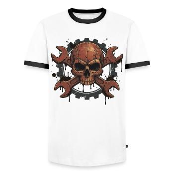 Skull Wrench – Für echte Schrauber-Seelen - Männer Kontrast-T-Shirt - Weiß/Schwarz - Vorne - AI Model Female 172 light (172cm) & AI Model Male 178 dark (178cm)