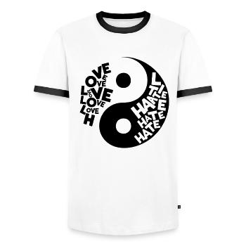 Chemise Love Hate Yin Yang pour penseurs et artistes - T-shirt contrasté Homme - blanc/noir - Devant - AI Model Female 172 light (172cm) & AI Model Male 178 dark (178cm)