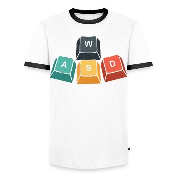 WASD Keyboard Funny Gaming Gift Gamer - Men's Ringer Shirt - white/black - Front - AI Model Female 172 light (172cm) & AI Model Male 178 dark (178cm)