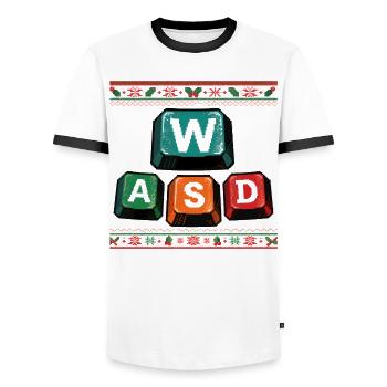 WASD Christmas Funny Gaming Gift Kids - Men's Ringer Shirt - white/black - Front - AI Model Female 172 light (172cm) & AI Model Male 178 dark (178cm)