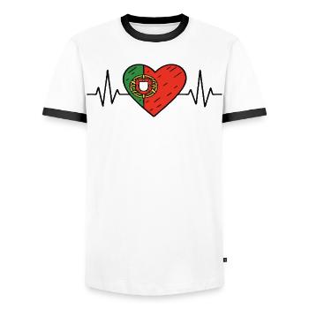 Portugal Heartbeat Ligne Drapeau Amour Voyage Design - T-shirt contrasté Homme - blanc/noir - Devant - AI Model Female 172 light (172cm) & AI Model Male 178 dark (178cm)