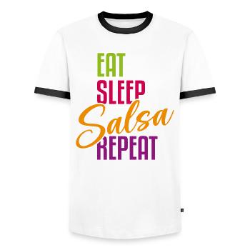 Manger Sleep Salsa Répéter – Tenue Salsa - T-shirt contrasté Homme - blanc/noir - Devant - AI Model Female 172 light (172cm) & AI Model Male 178 dark (178cm)