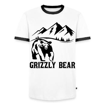 Hiking with a (black) bear - Men's Ringer Shirt - white/black - Front - AI Model Female 172 light (172cm) & AI Model Male 178 dark (178cm)