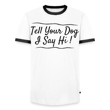 Salutations aux amoureux des chiens : Dites à votre chien que je dis bonjour - T-shirt contrasté Homme - blanc/noir - Devant - AI Model Female 172 light (172cm) & AI Model Male 178 dark (178cm)