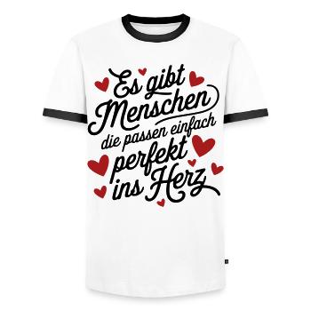 Es gibt Menschen die passen perfekt ins Herz - Männer Kontrast-T-Shirt - Weiß/Schwarz - Vorne - AI Model Female 172 light (172cm) & AI Model Male 178 dark (178cm)