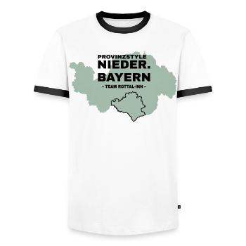 Basse-Bavière | ROTTAL-INN - T-shirt contrasté Homme - blanc/noir - Devant - AI Model Female 172 light (172cm) & AI Model Male 178 dark (178cm)