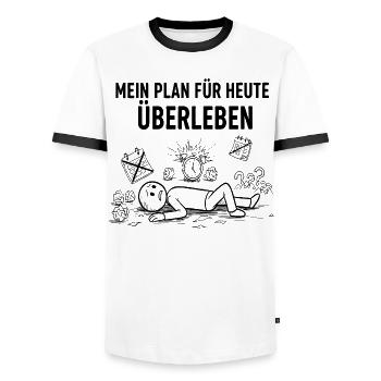 Mein Plan Heute: Überleben. Lustig Minimalistisch - Männer Kontrast-T-Shirt - Weiß/Schwarz - Vorne - AI Model Female 172 light (172cm) & AI Model Male 178 dark (178cm)