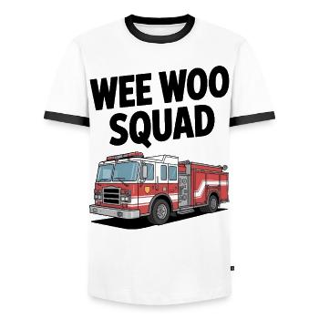 Wee Woo Squad Fire Brigade Car Rescuer Saying - Men's Ringer Shirt - white/black - Front - AI Model Female 172 light (172cm) & AI Model Male 178 dark (178cm)
