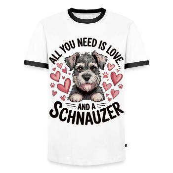Niedlicher Schnauzer Hund  - Männer Kontrast-T-Shirt - Weiß/Schwarz - Vorne - AI Model Female 172 light (172cm) & AI Model Male 178 dark (178cm)