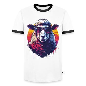 Cooles Retro-Schaf mit Brille - Männer Kontrast-T-Shirt - Weiß/Schwarz - Vorne - AI Model Female 172 light (172cm) & AI Model Male 178 dark (178cm)