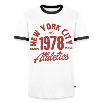 Leichtathletik New York Jahrgang 1978 - Männer Kontrast-T-Shirt - Weiß/Schwarz - Vorne - AI Model Female 172 light (172cm) & AI Model Male 178 dark (178cm)