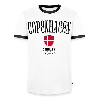 Souvenir Copenhagen, Copenhagen Denmark - Men's Ringer Shirt - white/black - Front - AI Model Female 172 light (172cm) & AI Model Male 178 dark (178cm)