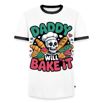 Daddy Will Bake It. Funny Skeleton Baker Design - Men's Ringer Shirt - white/black - Front - AI Model Female 172 light (172cm) & AI Model Male 178 dark (178cm)