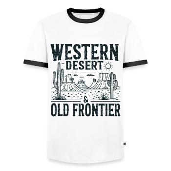 Western Desert – Old Frontier - Men's Ringer Shirt - white/black - Front - AI Model Female 172 light (172cm) & AI Model Male 178 dark (178cm)