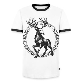 Deer in a Circle Rune Frame - Men's Ringer Shirt - white/black - Front - AI Model Female 172 light (172cm) & AI Model Male 178 dark (178cm)