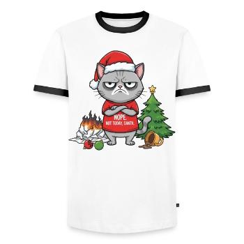 Le sombre chat de Noël refuse le Père Noël - T-shirt contrasté Homme - blanc/noir - Devant - AI Model Female 172 light (172cm) & AI Model Male 178 dark (178cm)