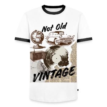 Vintage-Vinyl-Collage-Mashup - Männer Kontrast-T-Shirt - Weiß/Schwarz - Vorne - AI Model Female 172 light (172cm) & AI Model Male 178 dark (178cm)