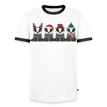 Dachs Weihnachtsmann Weihnachtsbeleuchtung - Männer Kontrast-T-Shirt - Weiß/Schwarz - Vorne - AI Model Female 172 light (172cm) & AI Model Male 178 dark (178cm)