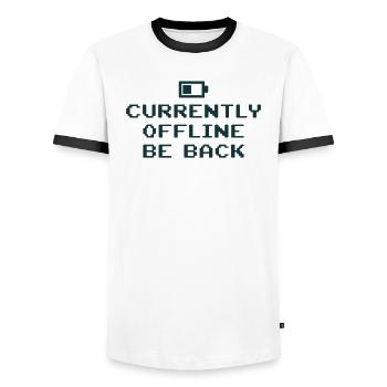 Actuellement hors ligne, je suis de retour batterie vide - T-shirt contrasté Homme - blanc/noir - Devant - AI Model Female 172 light (172cm) & AI Model Male 178 dark (178cm)