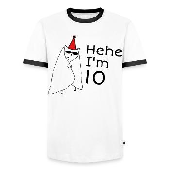 10th Anniversary - 10th Anniversary Gift - Men's Ringer Shirt - white/black - Front - AI Model Female 172 light (172cm) & AI Model Male 178 dark (178cm)