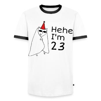 23 ans anniversaire - Cadeau 23e anniversaire - T-shirt contrasté Homme - blanc/noir - Devant - AI Model Female 172 light (172cm) & AI Model Male 178 dark (178cm)