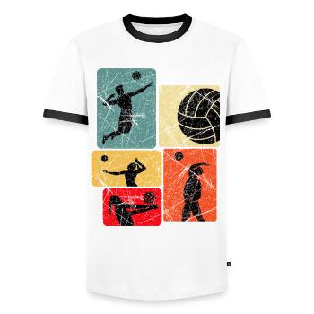 Silhouettes de volleyball Blocs de couleurs rétro - T-shirt contrasté Homme - blanc/noir - Devant - AI Model Female 172 light (172cm) & AI Model Male 178 dark (178cm)
